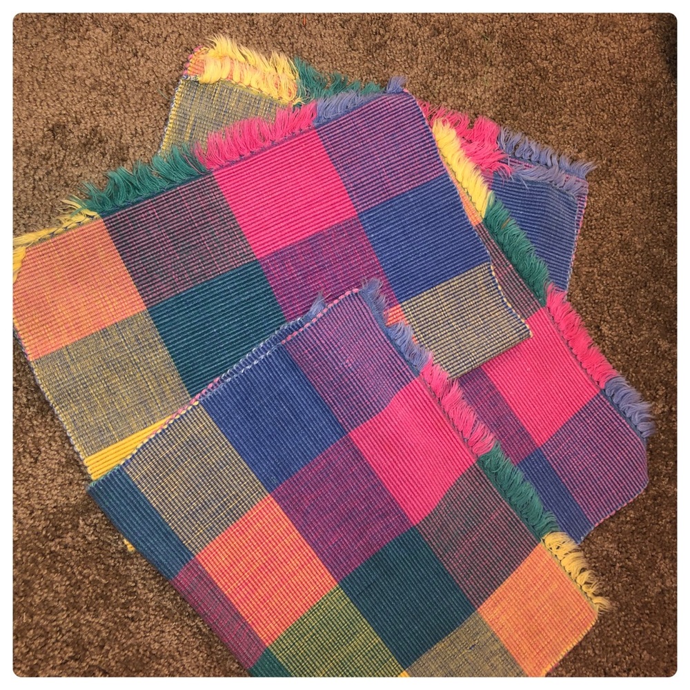 Set of 4 vintage colorful madras placemats